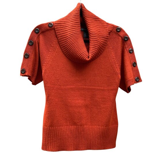 Design365 Orange Rust Cowl-Neck Short Sleeve Sweater w Buttons Womens Size Small - Picture 1 of 9